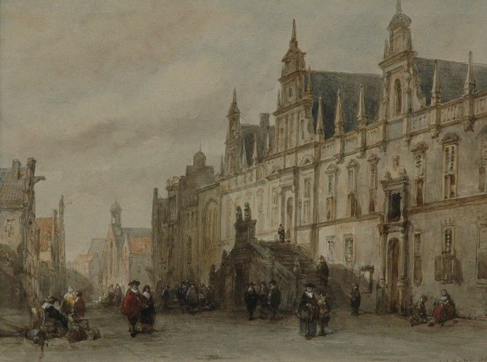 Het oude stadhuis van Leiden - Carel Jacobus Behr, 1860